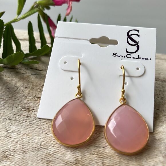 SAVVY CIE JEWELS, VERMEIL DROP ROSE QUARTZ EARRINGS.   NWT - Picture 4 of 5